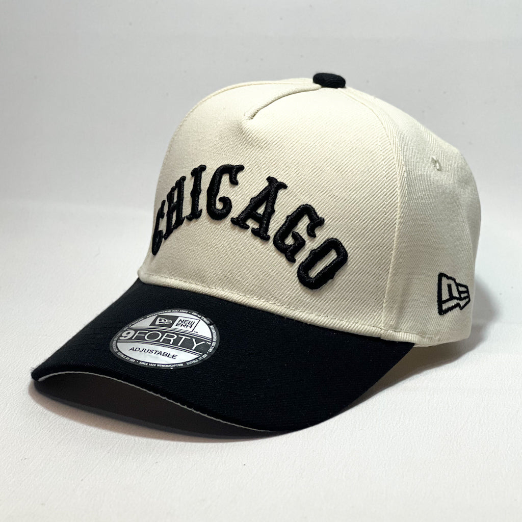 NEW ERA 9FORTY A-FRAME CHICAGO WHITE SOX TEXT BEIGE/ BLACK