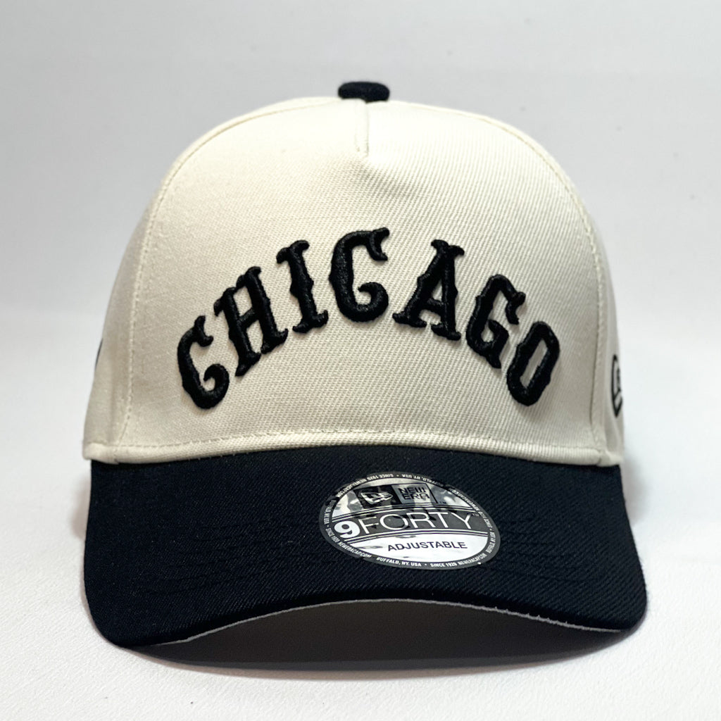NEW ERA 9FORTY A-FRAME CHICAGO WHITE SOX TEXT BEIGE/ BLACK